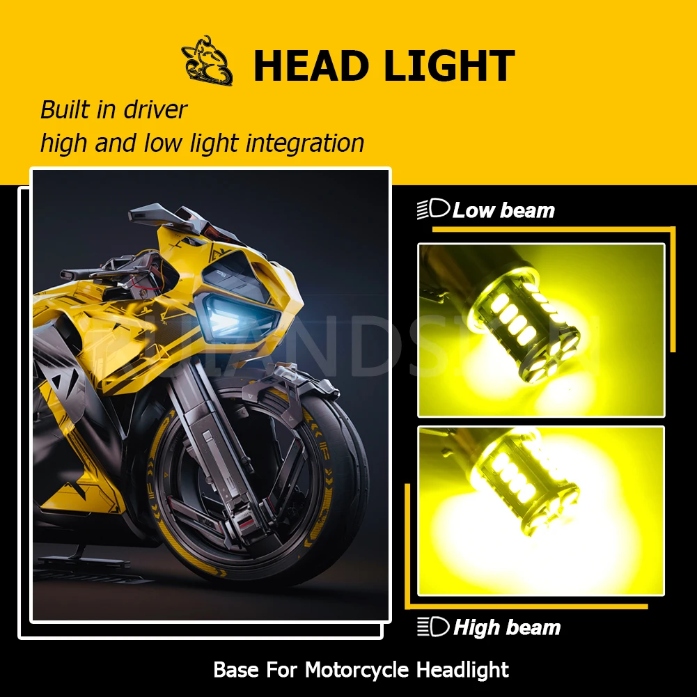 RUIANDSION BA21D 5730  Led Motorcycle Headlight 6V 12V 30V High Low Beam Motorbike Car Auto Front Head Bulb Lemon Yellow 26SMD