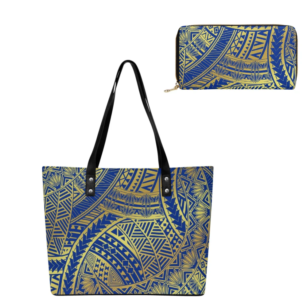 

Leather Classic Shopping Bag Samoan Tribal Design Large-Capacity Handbag Storage Bag Customization Polynesian Fashionable Wallet