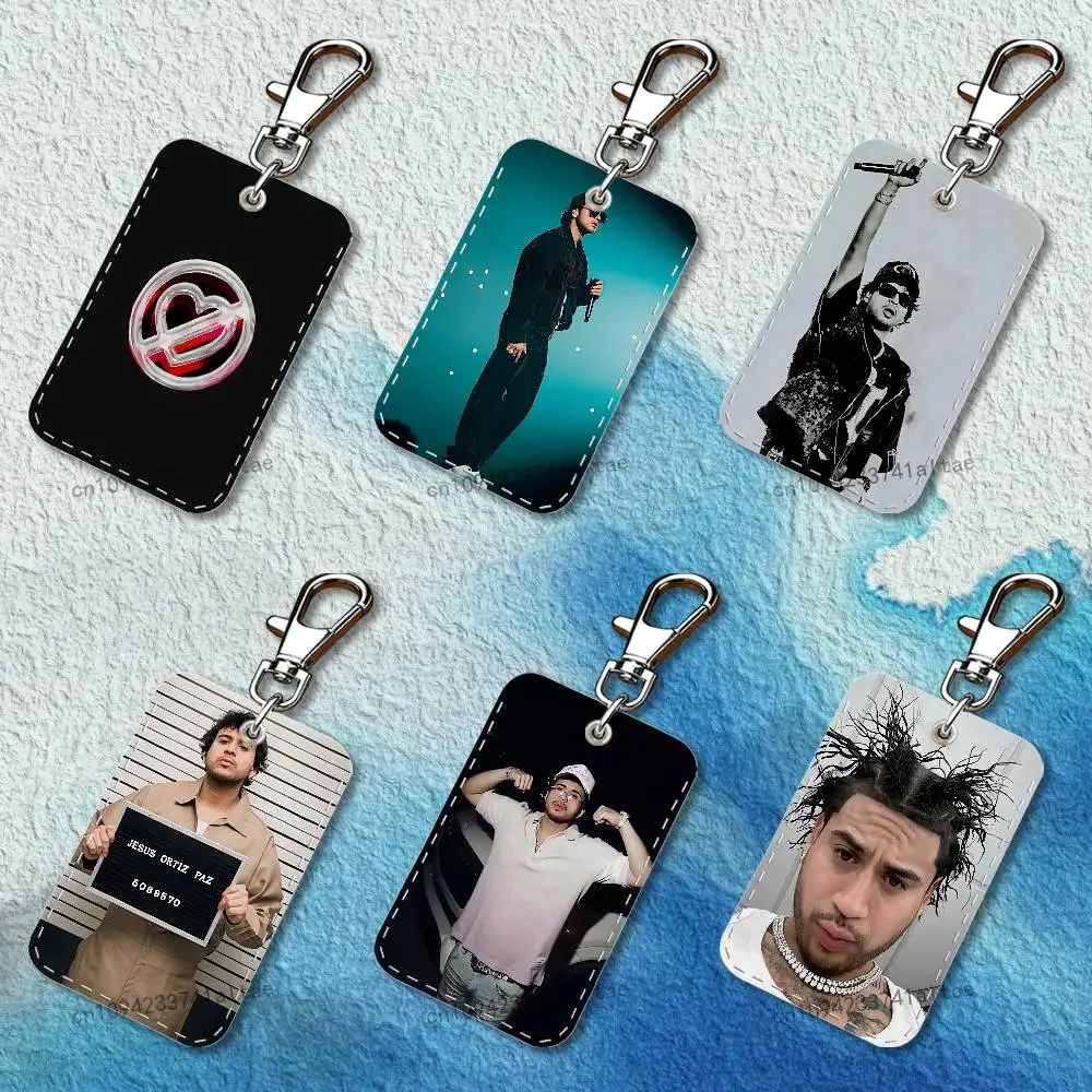 

Rapper JOP Fuerza Regida Rectangle Card Case Leather Card Holder Keychain Key Ring Transportation Card Case