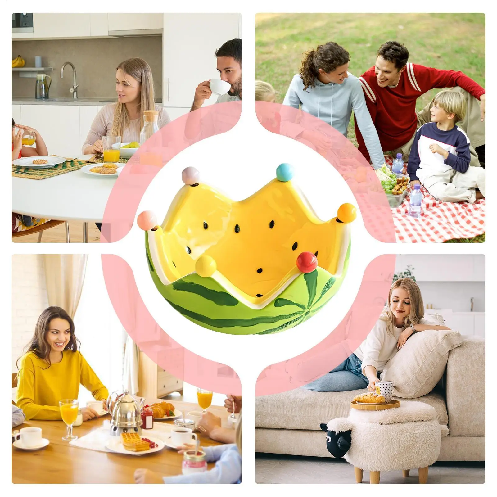 Watermelon Bowl With Fruit Fork Decorative Fruit Bowl With 6 Stainless Steel Forks Kitchen Gadgets For Lounge Restaurant