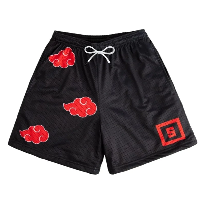 2026 New Naruto Akatsuki Red Cloud Mesh Shorts, Unisex Couple Style Casual Beach Shorts Quick-Drying Swim Trunks Family Matching