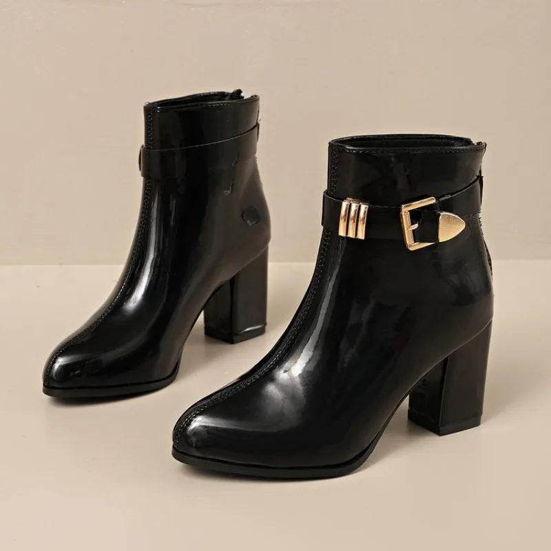 

Vintage Warm Cotton Women Ankle Boots Fashion Elegant Square Toe Shoes Autumn Winter Thick Heel Women's Short Booties Plus Size