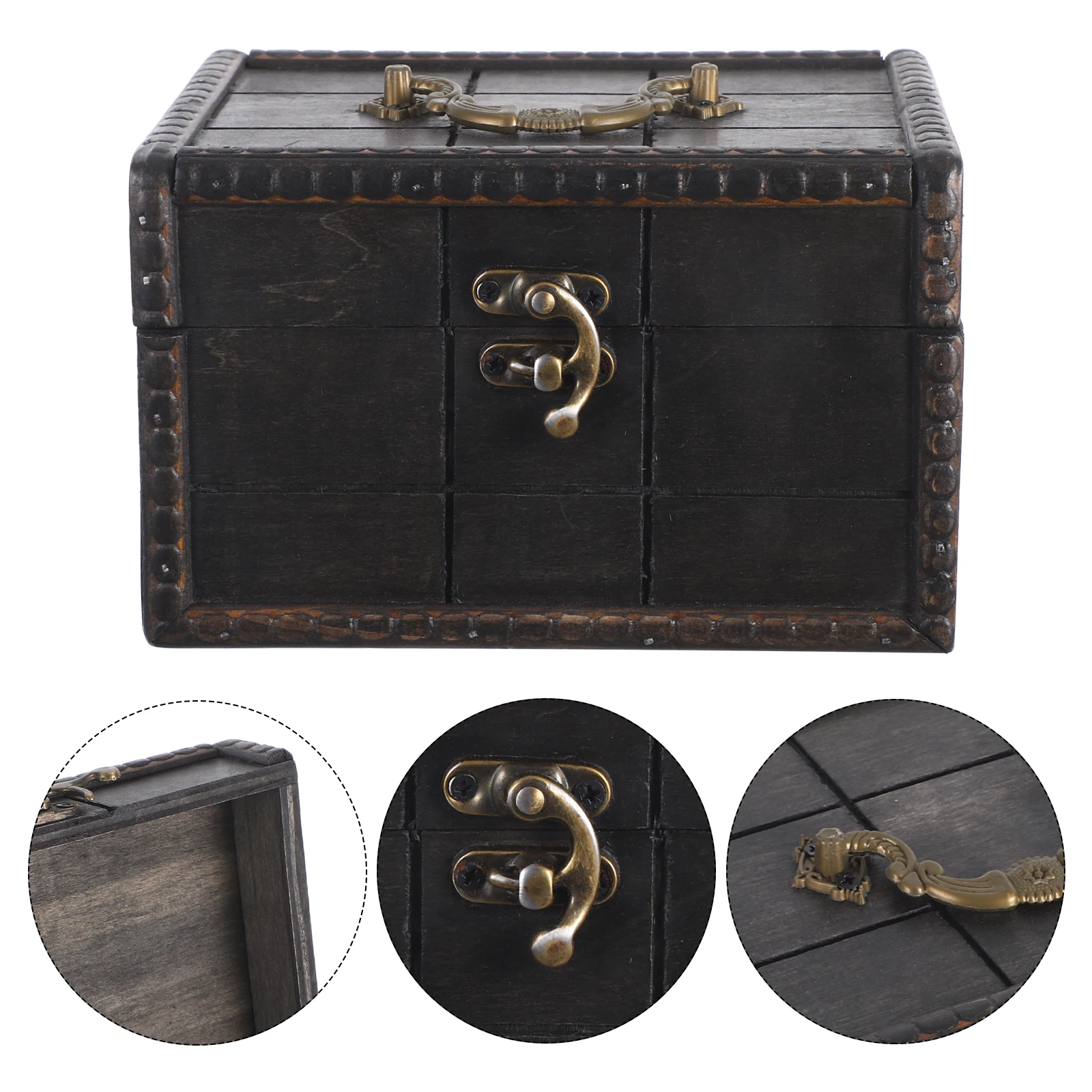 

Retro Treasure Box Jewelry Organizer with Lock Chest Decorate Wood Case Trinket