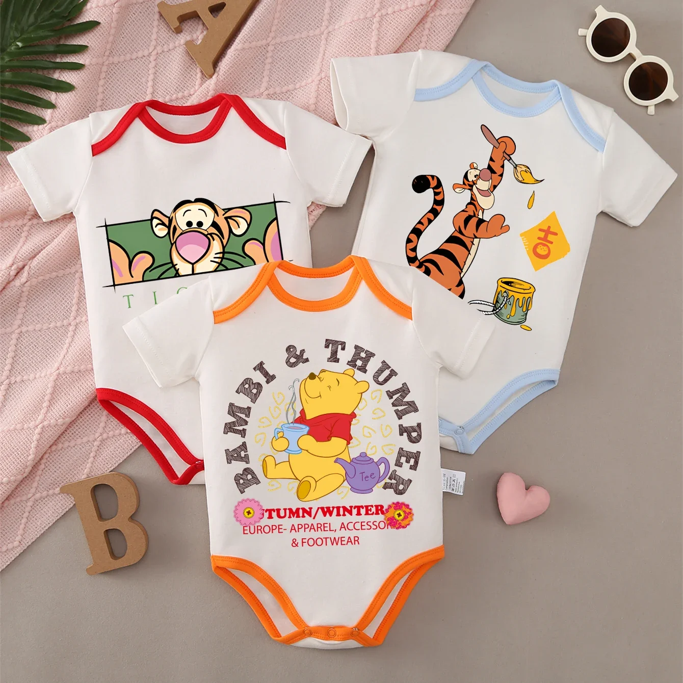 

MINISO Pure Cotton Baby Clothe Baby Onesie Bodysuit Winnie The Pooh Piglet Eeyore Rabbit Cute Print for 0 To 12 Months Newborn