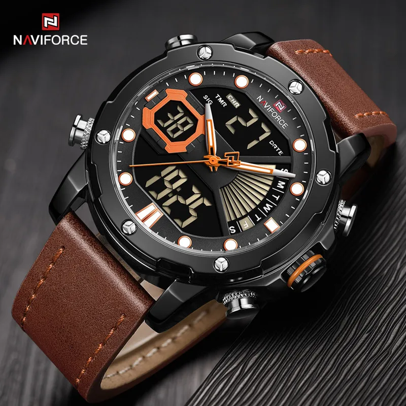 

Top Luxury Brand NAVIFORCE Military Men‘s Watches Digital Genuine Leather Strap Quartz Male Waterproof Clock Relogios Masculino