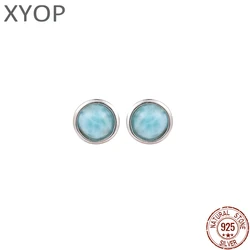 2021 Simple Fashion Geometric Round Charm 925 Sterling Silver Jewelry Gift Classic Natural Precious Larimar Earrings for Women