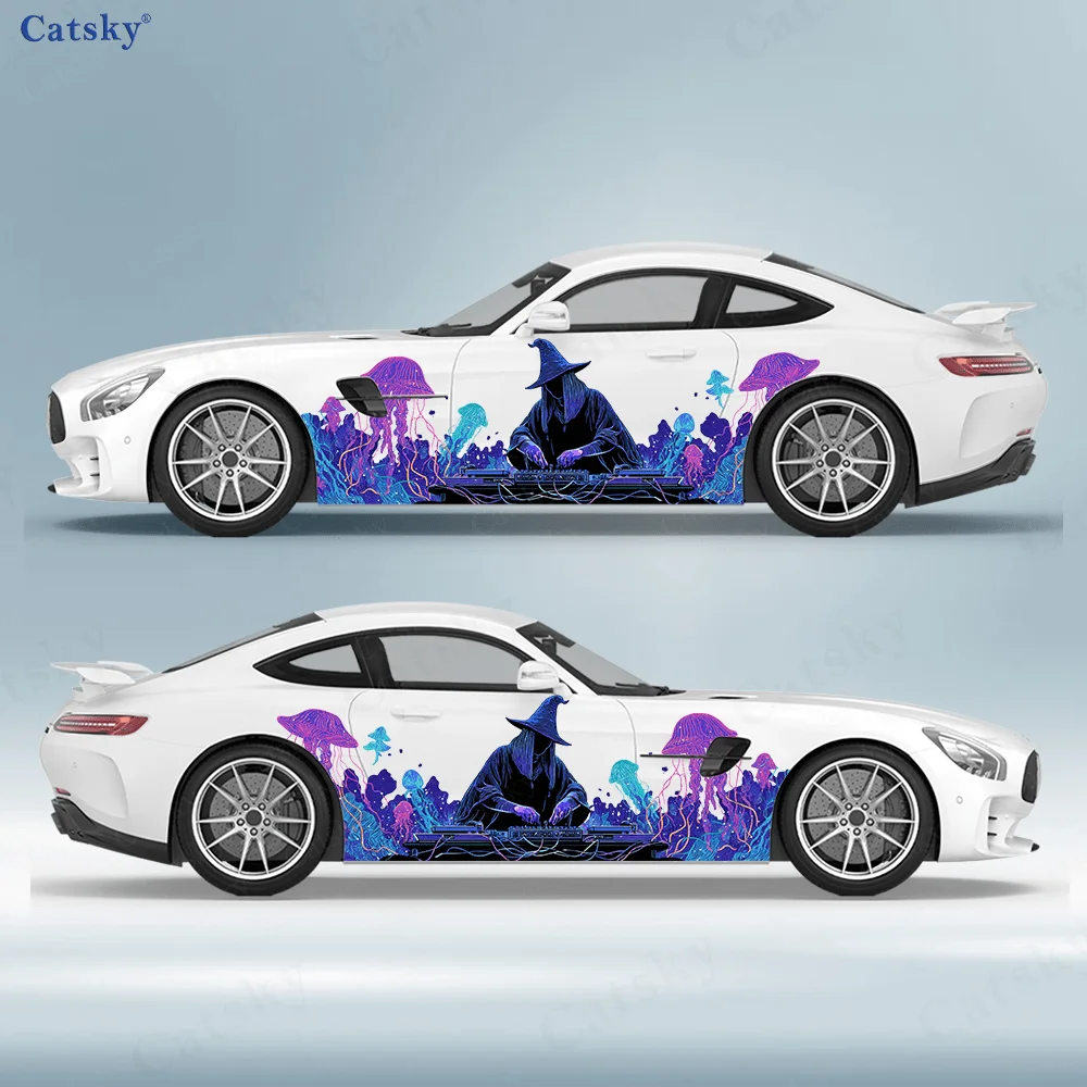 

Colored Jellyfish DJ Wizard Car Side Sticker Decor, PVC Waterproof Scratch Resistant Decal,Car Protection, Auto Accessories Gift
