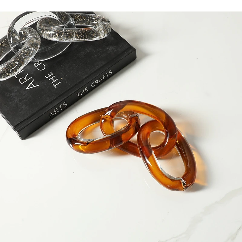 Glass Handicrafts Colorful Chain Abstract Three-loop Link Geometric Ring Decorative Figurines Home Decoration Accessories