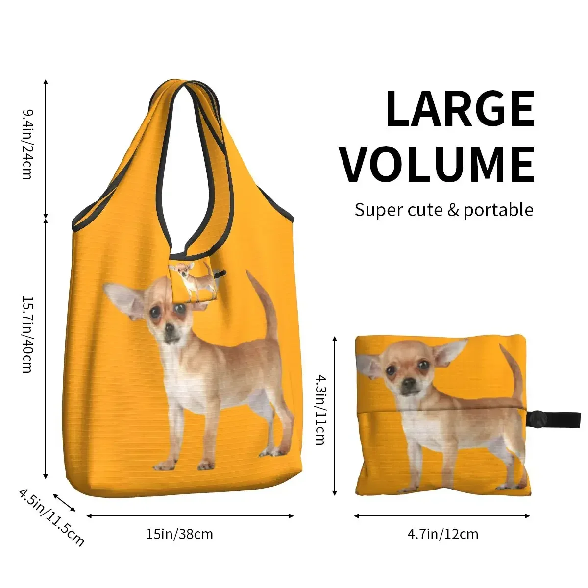 Custom Chihuahua Dog Shopping Bags Women Portable Large Capacity Grocery Shopper Tote Bags