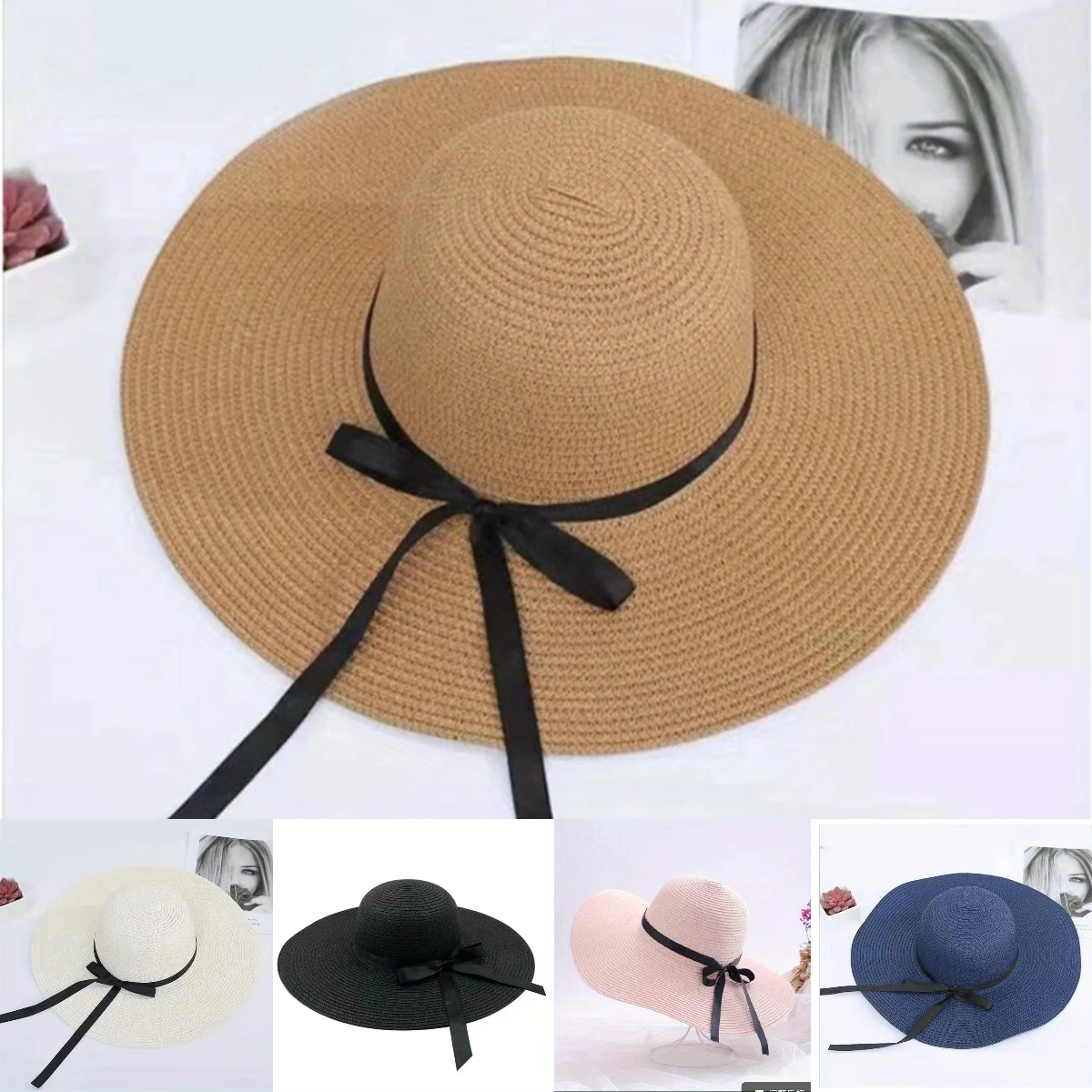 Summer Sunscreen Straw Big Brim Bow Ribbon Hat Solid Handmade Fisherman Hat Creative Dress Up Travel Beach Women Men Bucket Hat