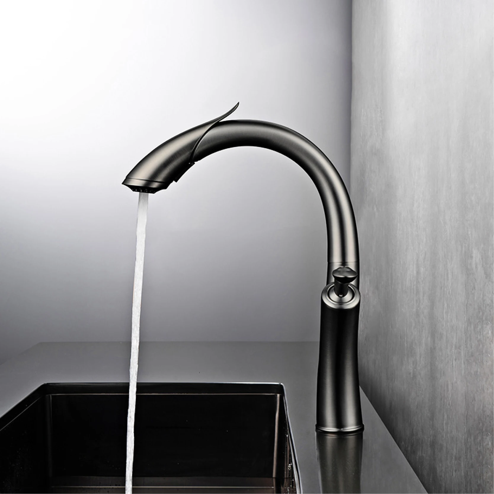 Plan de cuisine de luxe en laiton noir, design coulissant, poignée unique pour eau chaude et froide, 2 fonctions, évier moderne