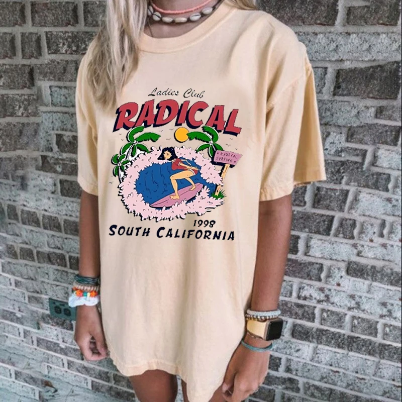 

1pcs Radical South California Animals T-shirts soft cotton summer women tees streetwear easy fit femme vestidos dropshipping