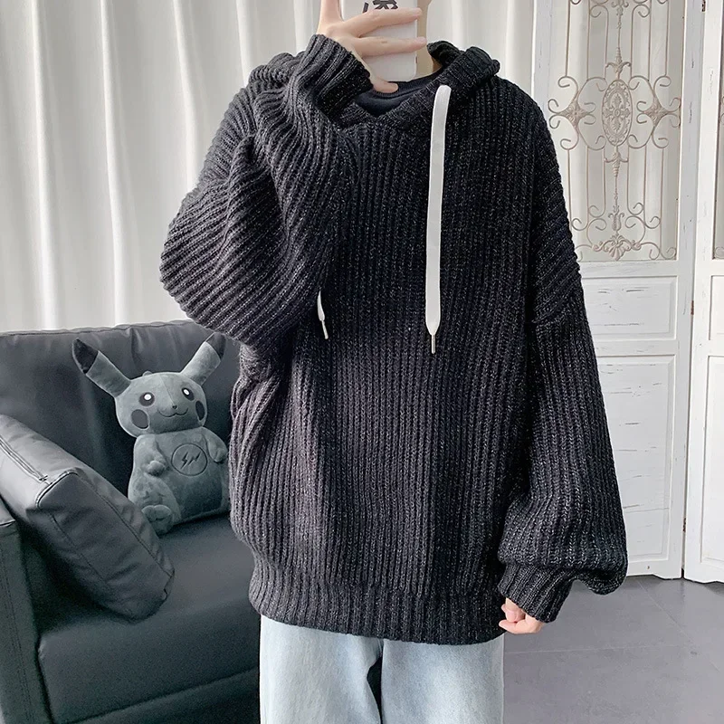 Hooded Sweater Men Pullover Knitted Sweater Oversized Sweater Streetwear Korean Fashion Streetwear Loose Fit Women's Clothing