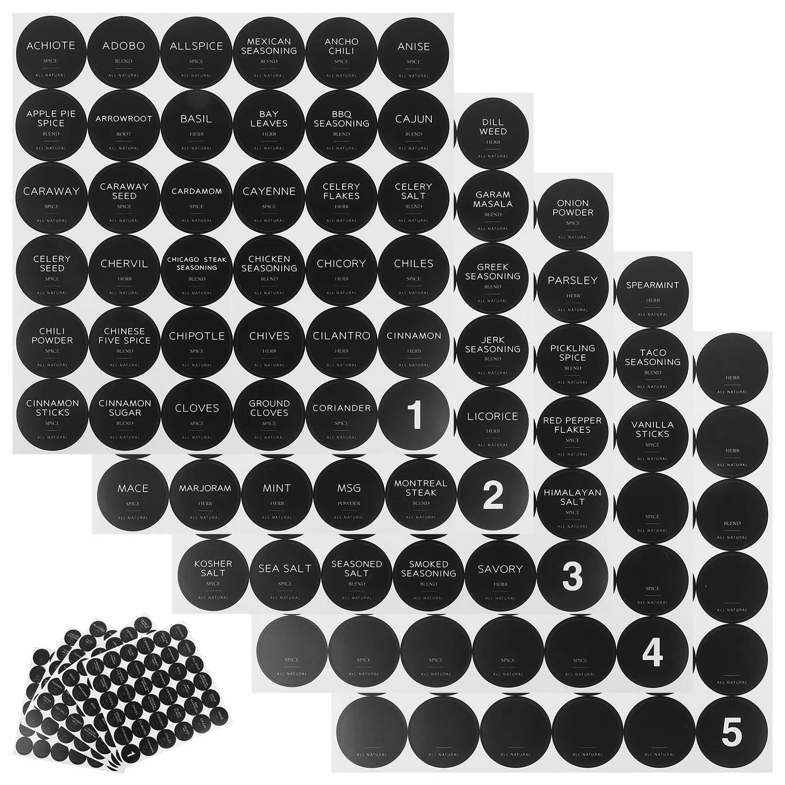 10Sheets Self-Adhesive Seasoning Bottle Label Stickers Spice Jar Classification Sticker Kitchen Round Label Patch