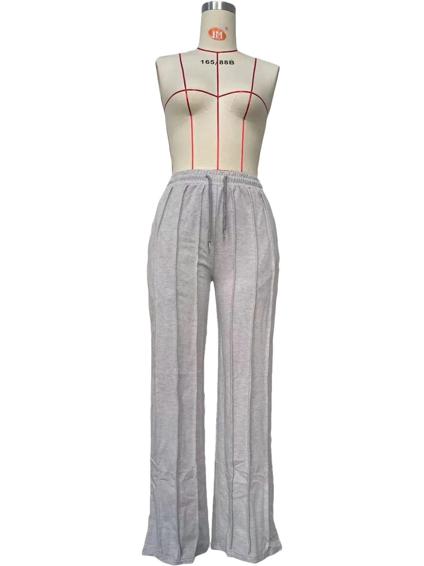 Women Striped Ribbon Straight Wide Leg Pants Fashion 2024 Summer Drawstring Street INS Casual Jogger Safari Trousers