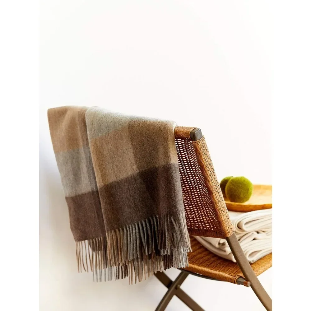 Cashmere multicolor plaid household blanket with decorative tassels 100% pure cashmere super soft blanket for sofas and beds