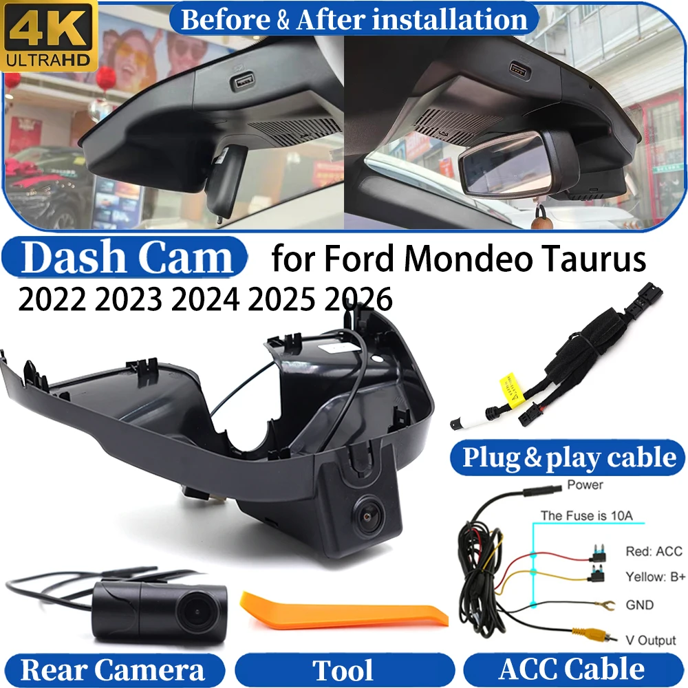 Caméra embarquée pour Ford Mondeo Taurus 2022 2023 2024 2025 2026, caméra de tableau de bord avant et arrière 4K DVR, enregistreur vidéo de conduite, vision nocturne