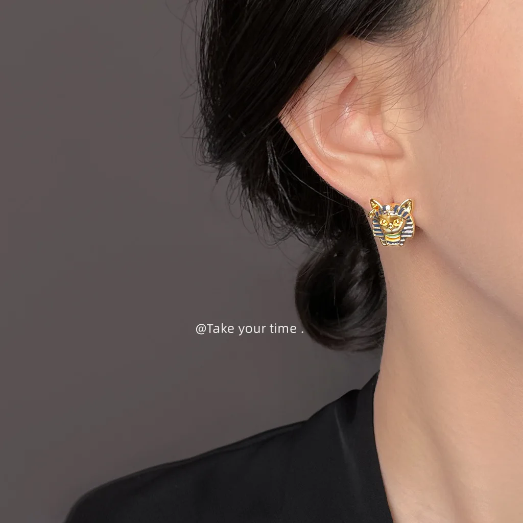 Neuer Stil Retro Pharao-Katze von Ägypten 925 Sterling Silber Damen Ohrstecker Schmuck Anti-Allergie Frauen Geburtstagsgeschenke – Detail 5