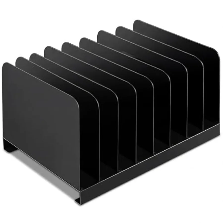 

Металлический настольный органайзер для файлов с 8 отделениями, вертикальный сортировщик документов, черный, 11.02 Ш x 14.96 Д x 6.30 В, для офисных зон ресепшн и рабочих мест