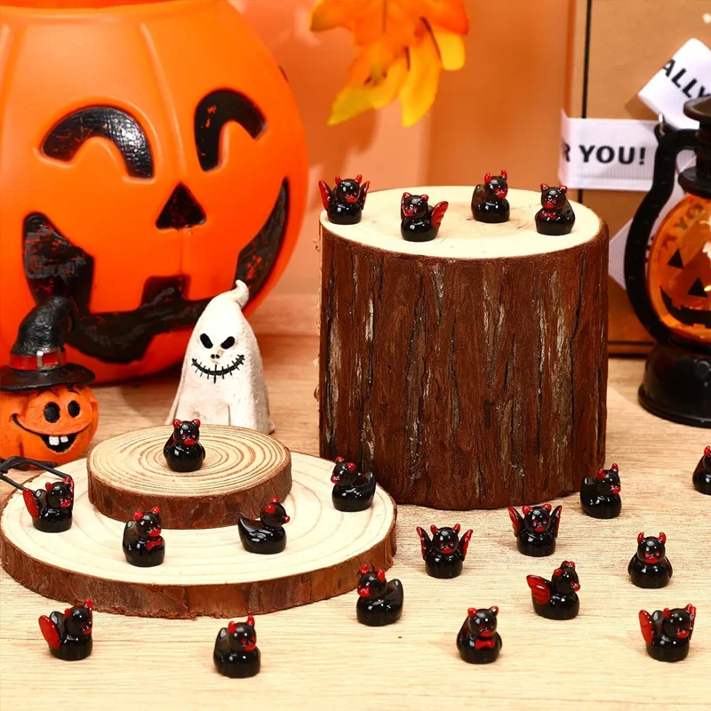 Mini Resin Halloween Black Ducks, Tiny Devil Duck Figurines
