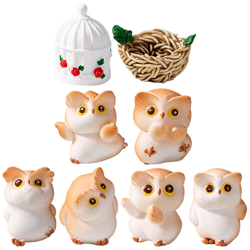 1 مجموعة البسيطة البومة ديكور الراتنج الحرفية لحديقة المشهد الصغير سطح المكتب لوحة سيارة الحيوان زخرفة صغيرة رائعتين تمثال الطيور #3