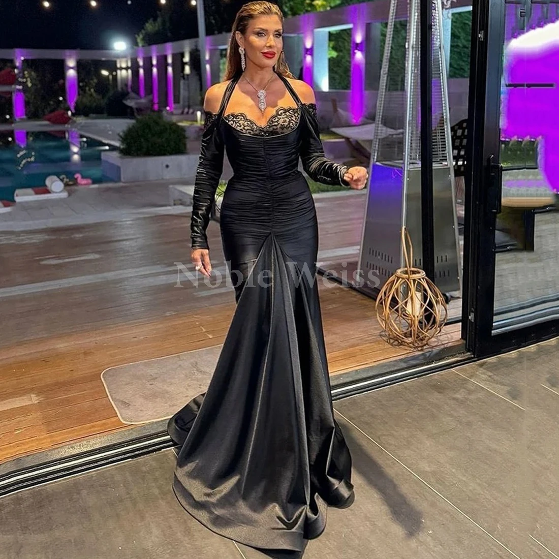 

Lace Halter Evening Gown Off-Shoulder Mermaid Formal Party Dress Customize