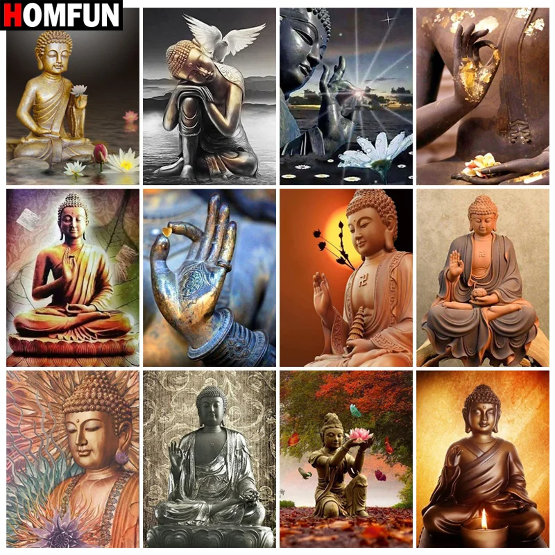 

HOMFUN Diy 5d алмазная живопись "Buddha Lotus" вышивка крестиком квадратная круглая Алмазная вышивка ручная работа горный хрусталь искусство