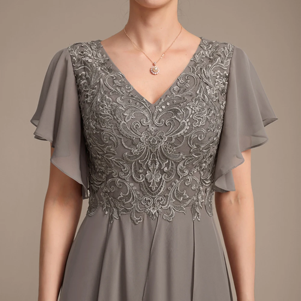 فساتين أم العروس باللون البني البسيط مع شيفون بأكمام طويلة لحفلات الزفاف للنساء لصيف 2025 رداء السهرة الجديد