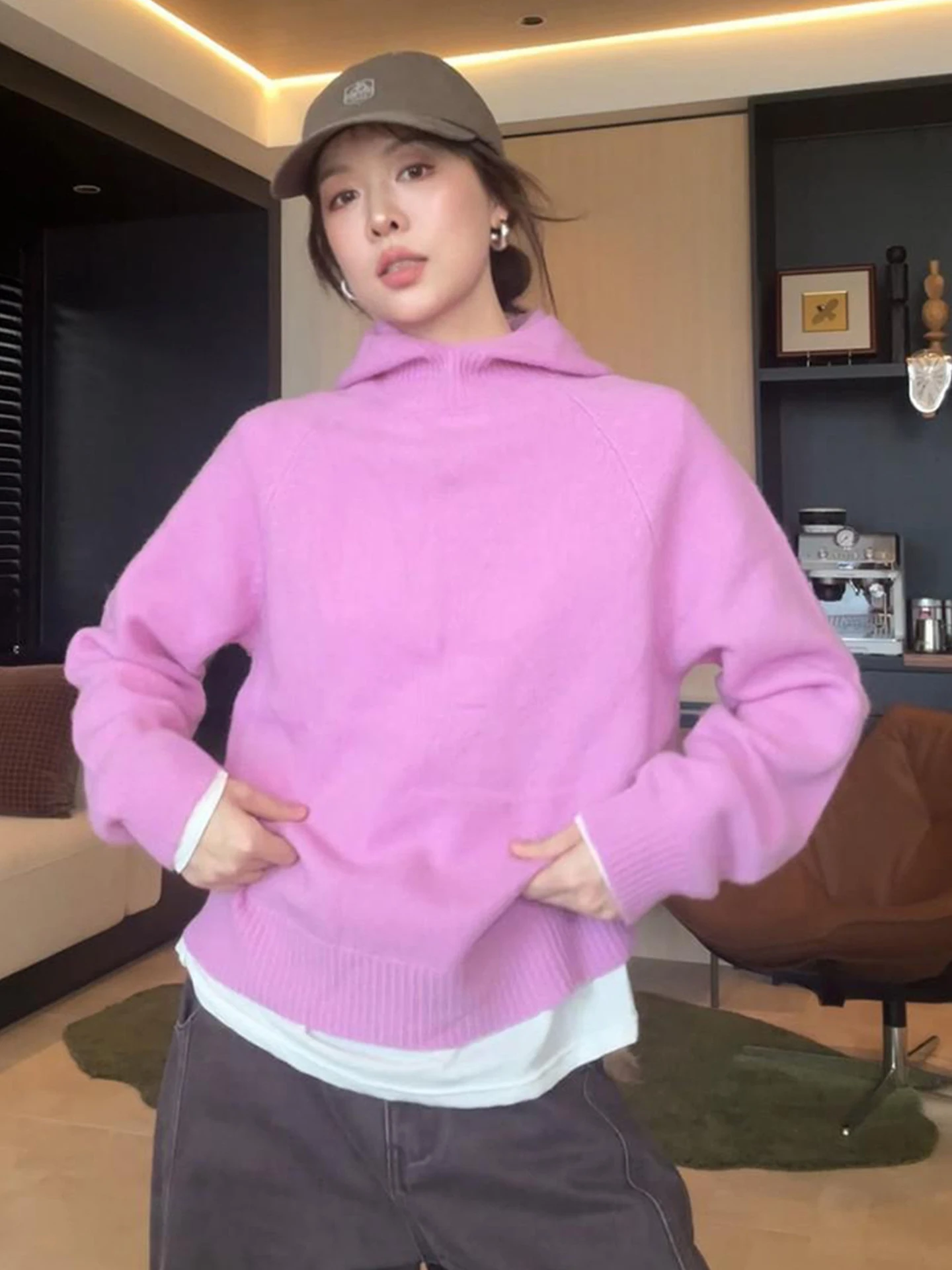 

Вязаный свитер с эффектом похудения, свободный крой, дышащий, зимний, модный женский топ в корейском стиле, комфортная посадка