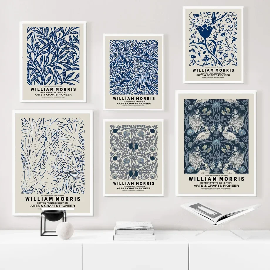 William Morris Blue Botanical Set, Nordic Posters and Prints, Canvas Painting, Wall Pictures for Living Room Decor