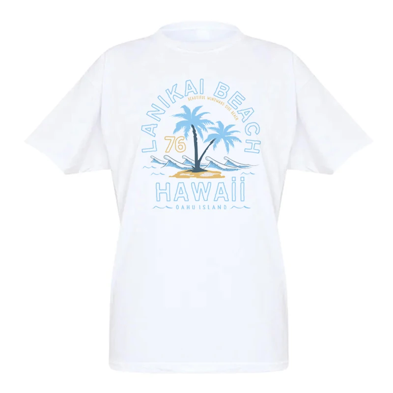 Women Retro Style Lanikai Beach T-Shirts Summer Fashion Hawaii Vacation T Shirt Tops Female Short Sleeve Vintage Tropical Tshirt