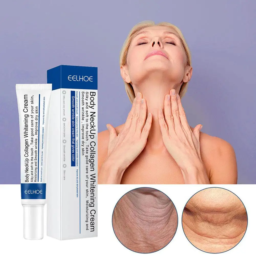 Colágeno Creme Antienvelhecimento para Pescoço, Clareamento, Hidratante, Apertando, Levantamento, Quinho Duplo, Redutor de Linhas Finas, Cuidados com a Pele, 20g