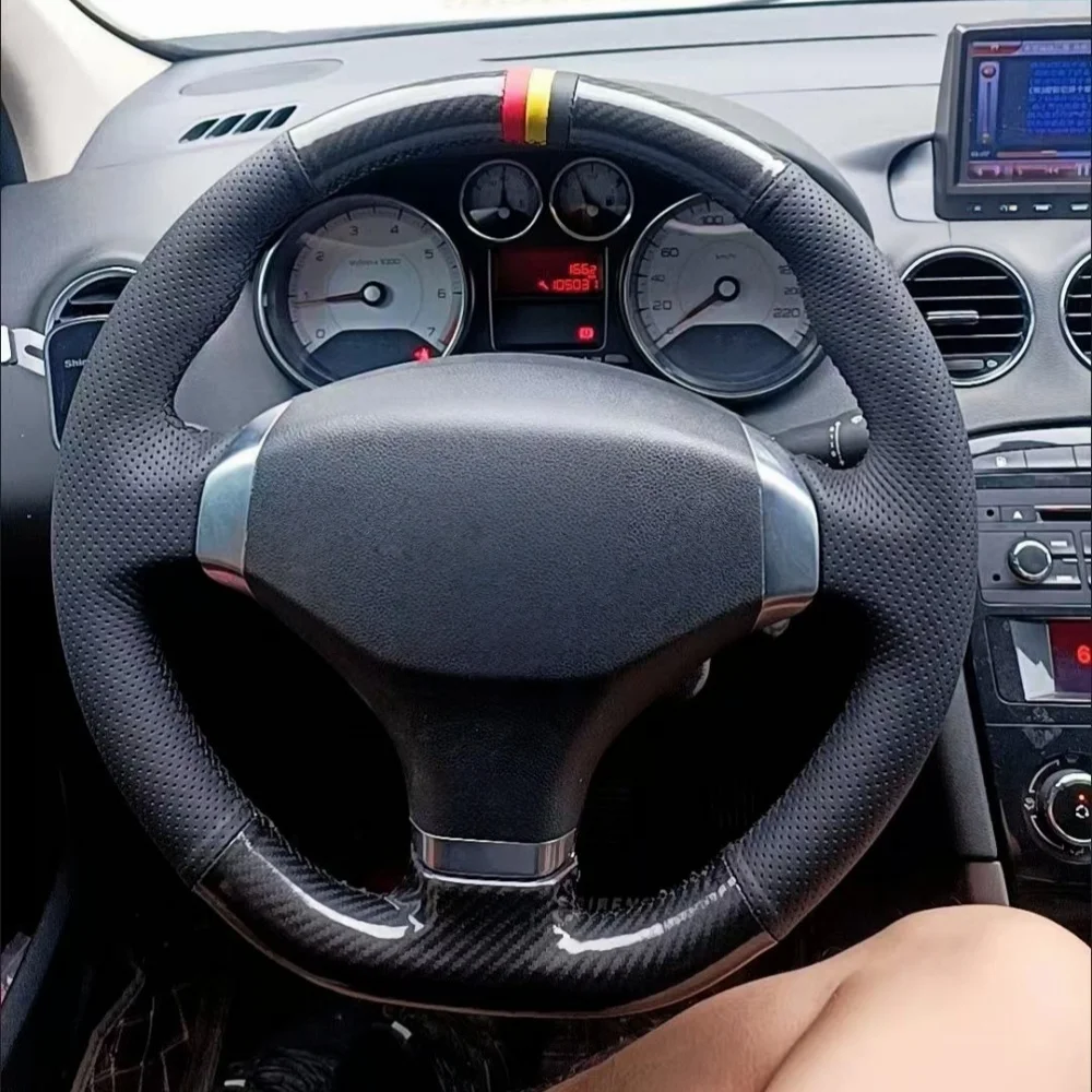 

Custom Car Steering Wheel Cover Anti slip And Comfortable Carbon Fibre Genuine Leather For Peugeot 408 2013 Car Steering Wrap