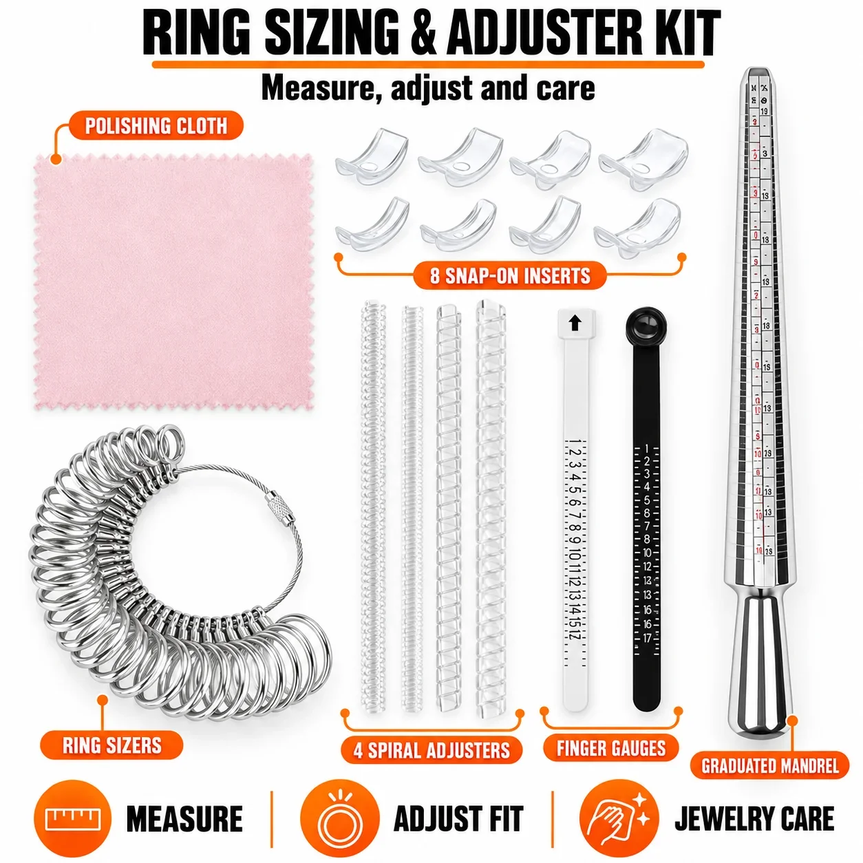 Ring Size Adjuster Spring Coil US Size Mandrel Measuring Tool Set Durable Finger Gauge Kit for DIY Jewelry Loose Ring Guard Gift