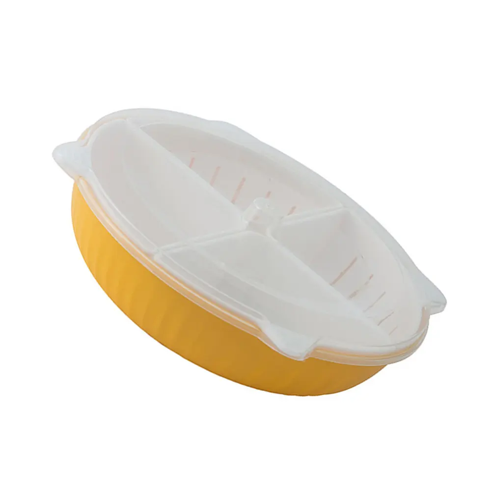 

Plastic Dual-Layer Draining Fruit Bowl with Four Compartments for Fruits Vegetables Berries Storage and Kitchen Decoration White