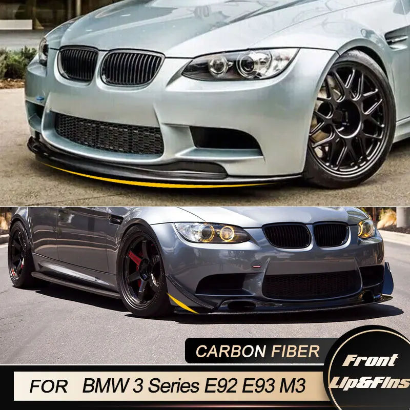 Car Front Bumper Lip With Canards for BMW 3 Series E92 E93 M3 2007-2013 Racing Front Lip Chin Apron Fins Body Kits Carbon Fiber