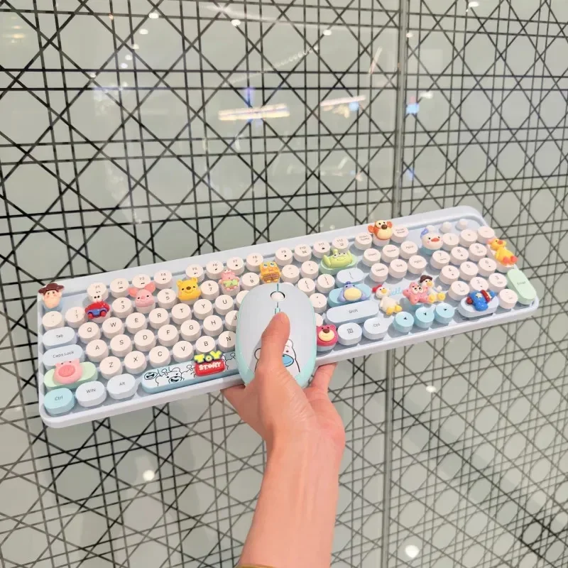 

Wireless Keyboard and Mouse Set for Computer Cartoon Anime Toy Decorations Keycap DingDang Cat Theme Keyboard Boys Girls Gift