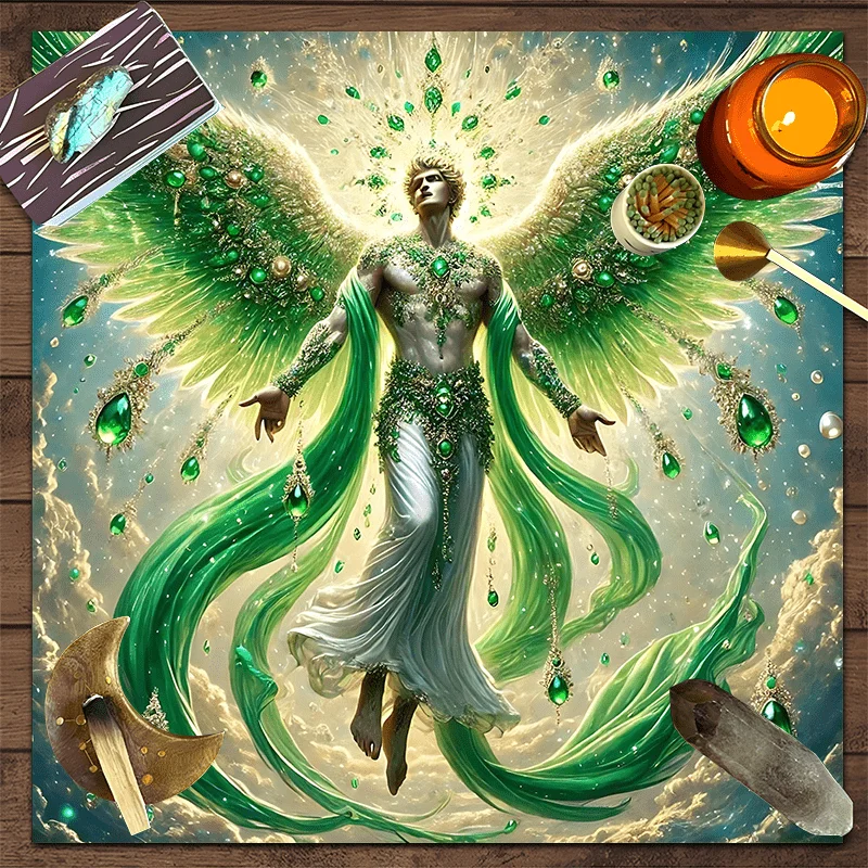 50/75cm Green Emerald Angel Tarot Altar Cloth Velvet Mystical Spiritual Art Square Table Cloth Divination Witchcraft Decor Mat