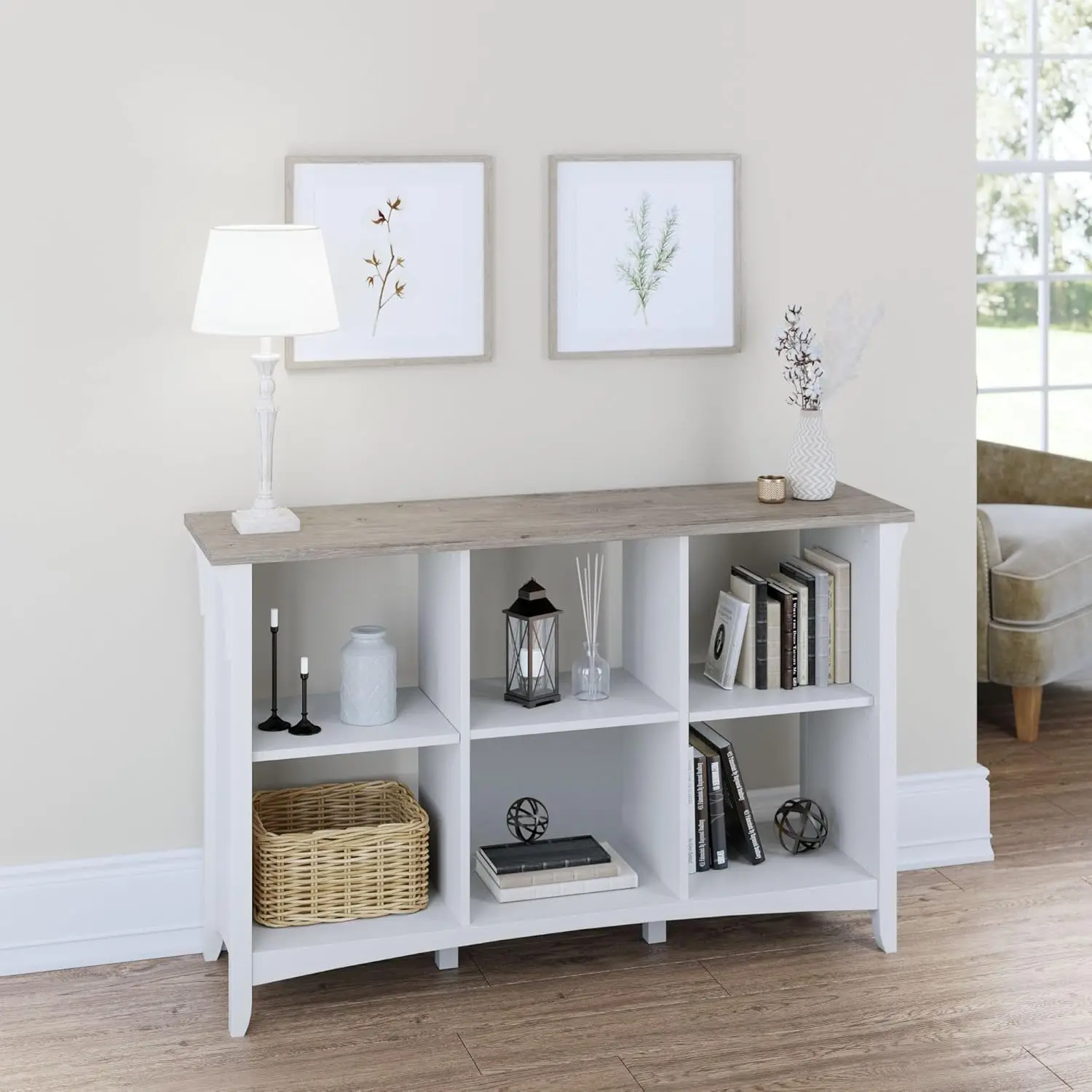 Salinas 6-Shelf 30-Inch H Cube Bookcase, Gray/Pure White