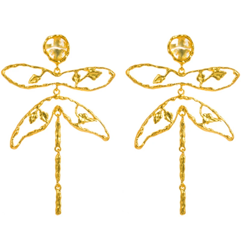 Vintage Temperament Gold Color Dragonfly Dangle Earrings for Woman Party Jewelry