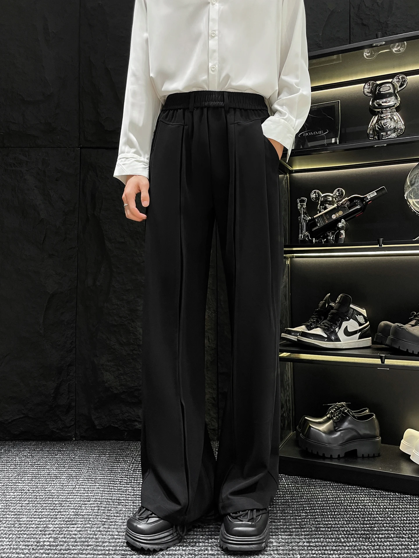 Ele Straight Leg Men's Suit Pants with Elastic Waist And Drape Design Versatile Long Trousers for Casual Ocns