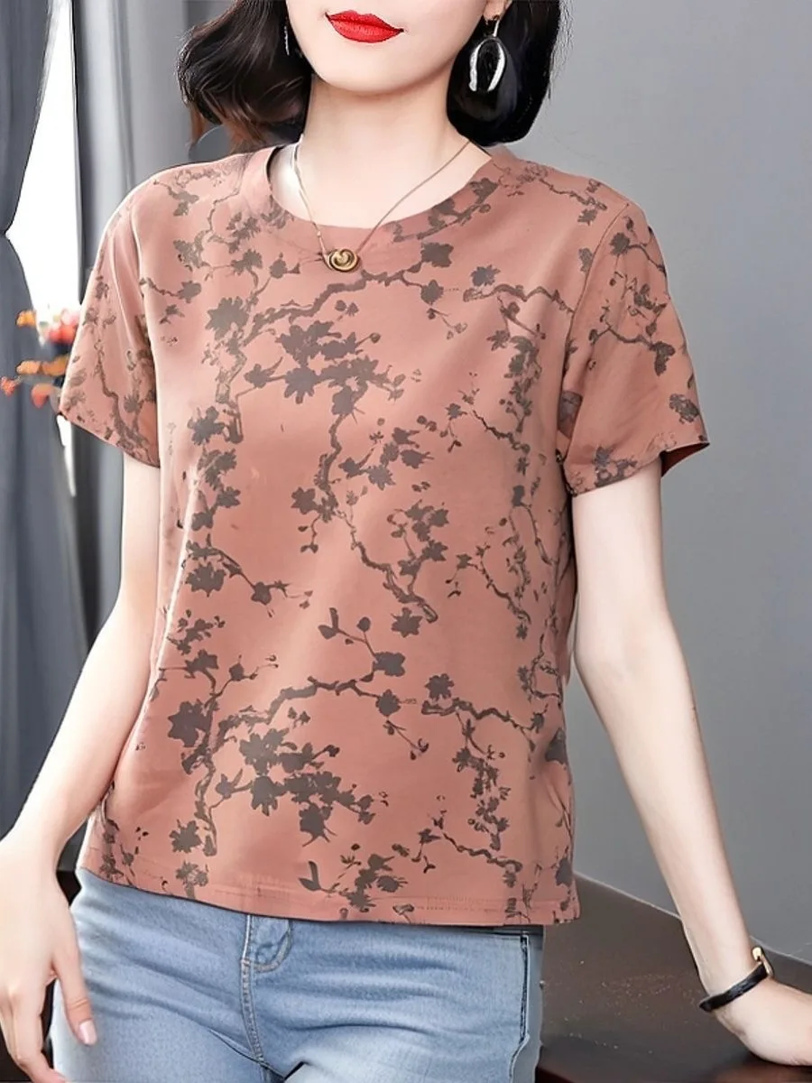 

Свободная женская футболка с коротким рукавом в стиле Mommy для женщин среднего и старшего возраста, с акварельным принтом, модная, стройнящая, омолаживающая, с эффектом антивозрастного ухода