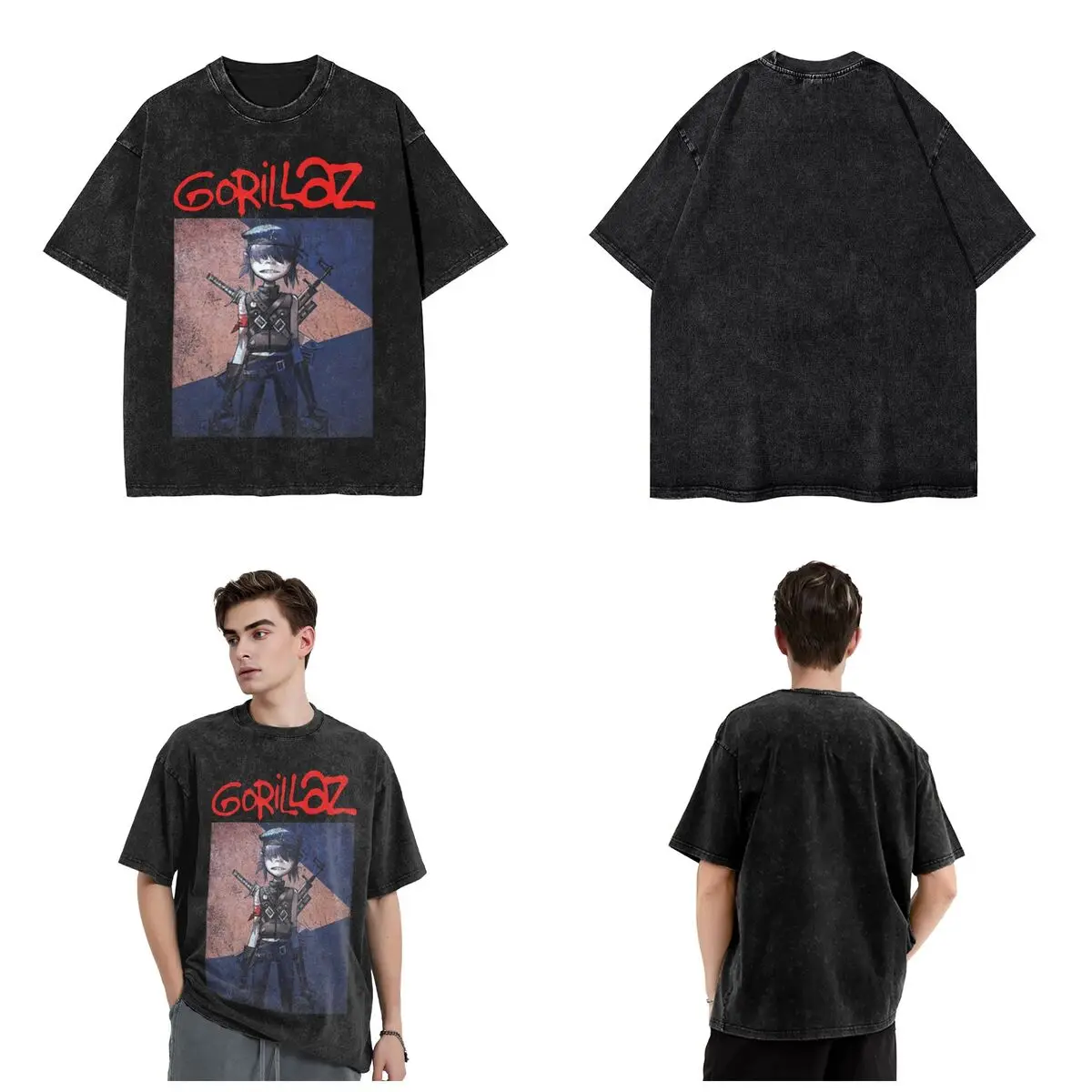 Washed T Shirts Timothee Chalamet Gorillaz Hip Hop T-Shirt Music Band Punk Rock Streetwear Cotton Summer Tops Tees Men Women