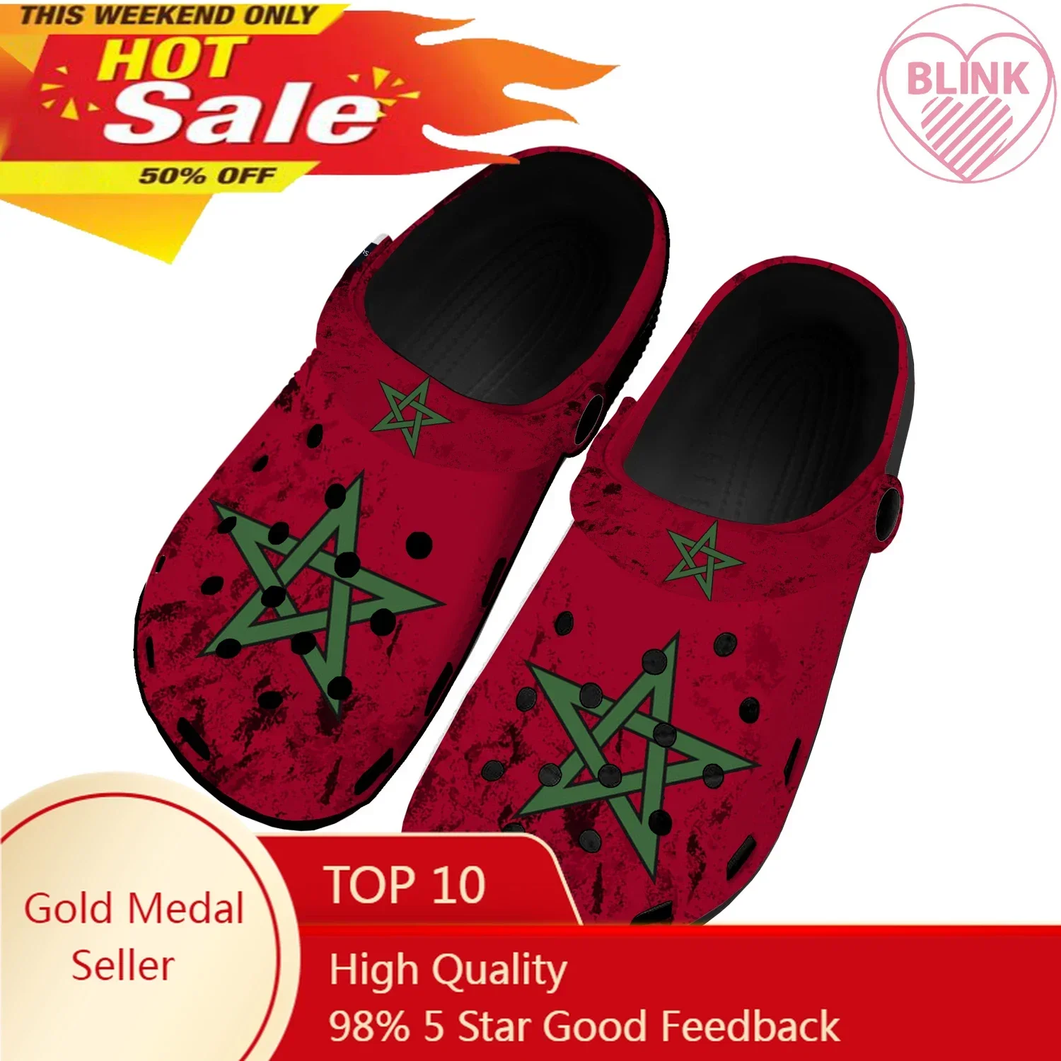 

Moroccan Flag Home Clogs Custom Water Shoes Mens Womens Teenager Morocco Shoe Garden Clog Breathable Beach Hole Slippers