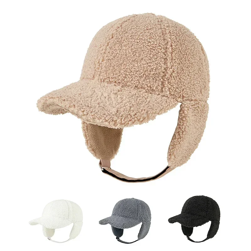 New Winter Lamb Fleece Thickened Baseball Cap Men and Women Luxury Simple Trend Outdoor Windproof Ear Protection Warm Peaked Hat