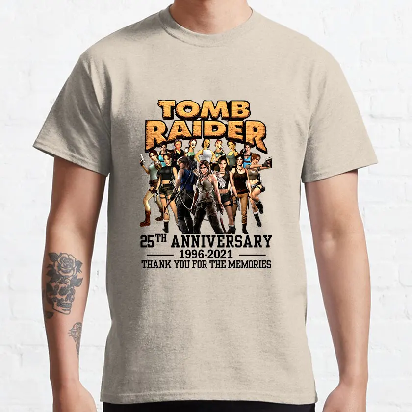 Tomb Raider vintage video game  Lara Croft printed t-shirt Pure Cotton Vintage mens clothes Plus size anime t-shirt for men