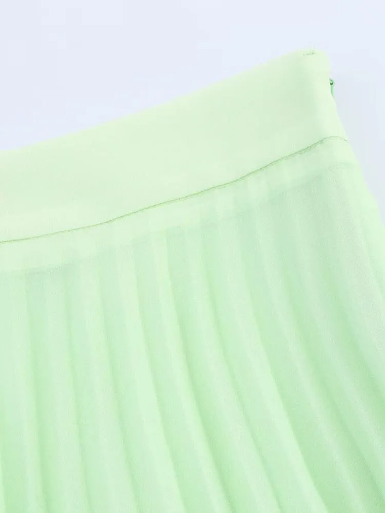 ผู้หญิงฤดูร้อน MIDI กระโปรงจีบ 2025 แฟชั่นหวานชีฟองด้านข้างซิปหญิง Elegant Street กระโปรงเสื้อผ้า