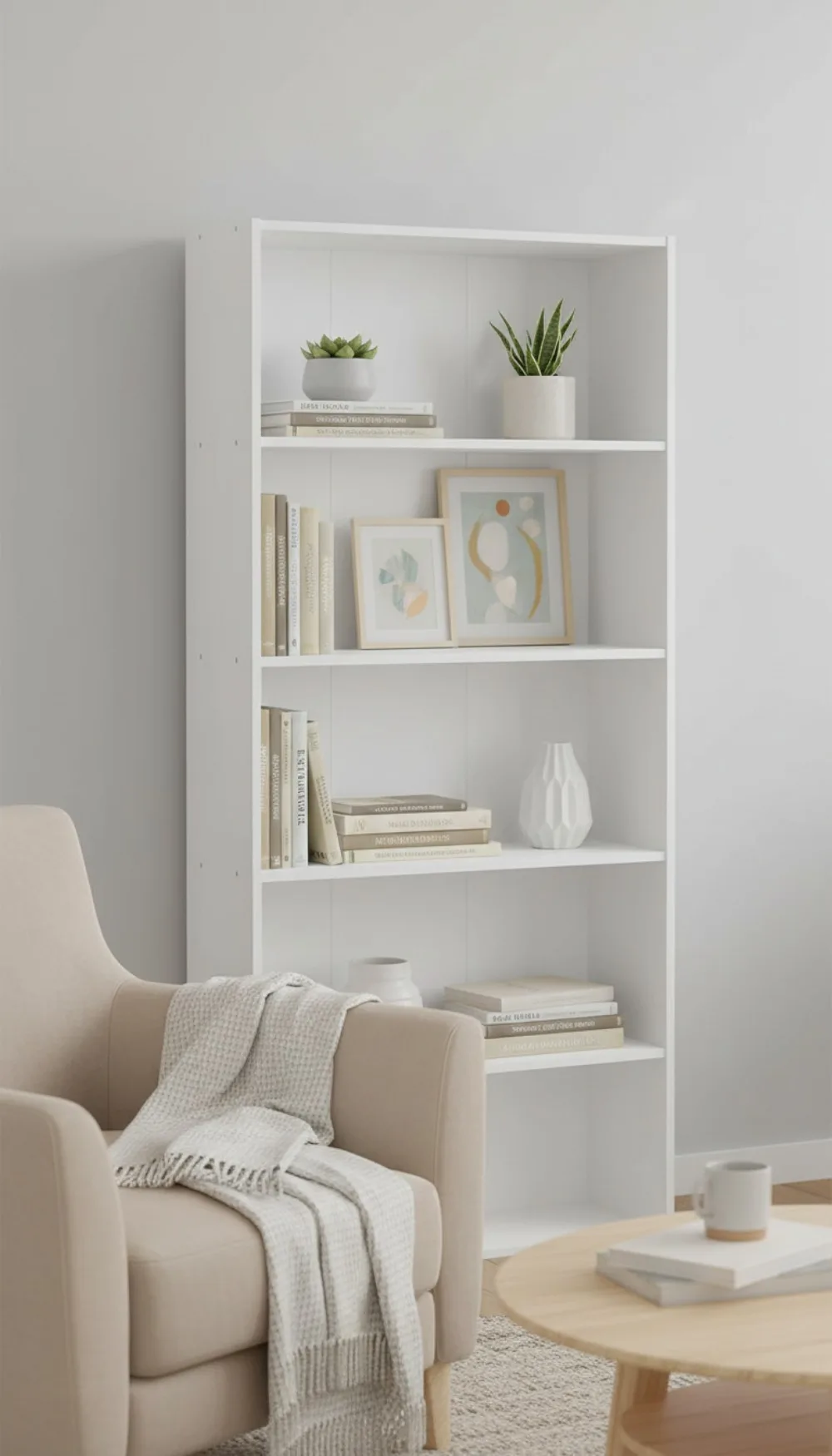 

4-Tier Open Shelf Bookcase, 9.4x23.6x41.7 Inch, for Living Room Bedroom Home Office, White