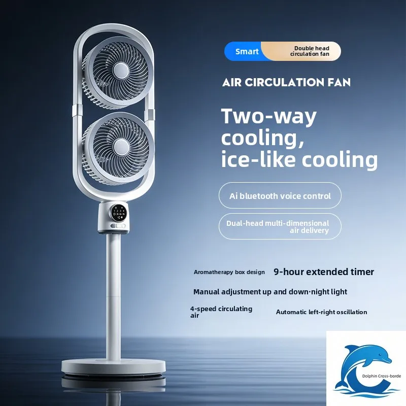 Applicable to new Wireless Double Head Circulating Fan, AI Voice Control Floor & Desk Dual Use Smart Circulation Fan For Home