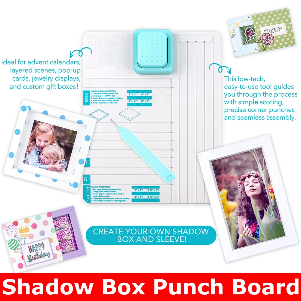 

Shadow Box Punch Board with Built-In Paper Guide Perfect for Layered Scenes & Pop-Up Cards 2" 3" 4" 5" Shadow Boxes Maker Punch